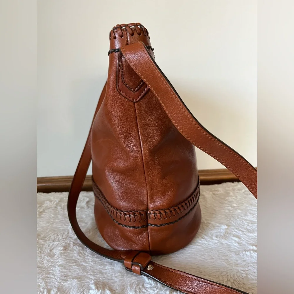 Cole Haan Brown Premium Leather Bucket Bag with Stitching Detail